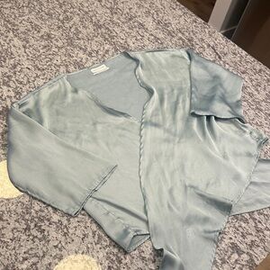 Urban Outfitters Light Sage(bluish) Satin Wrap Top